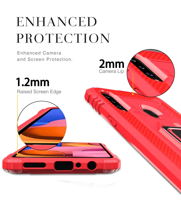 For Samsung Galaxy A70e Carbon Fiber Protective Case with 360 Degree Rotating Ring Holder