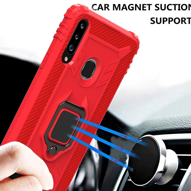 For Samsung Galaxy A70e Carbon Fiber Protective Case with 360 Degree Rotating Ring Holder