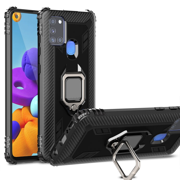 For Samsung Galaxy M31 Carbon Fiber Protective Case with 360 Degree Rotating Ring Holder