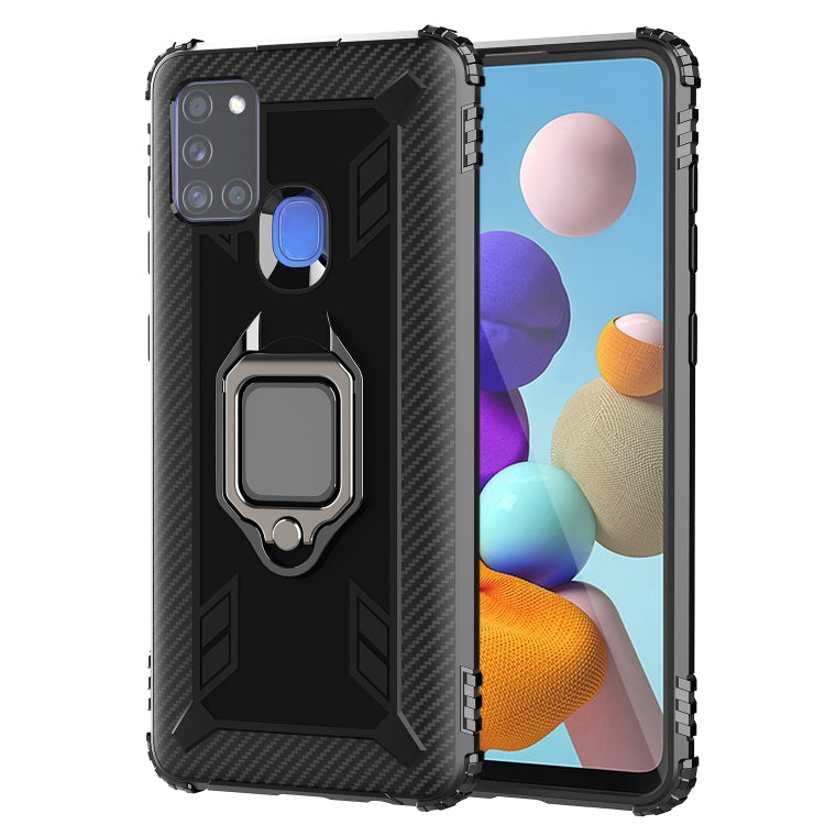 For Samsung Galaxy M31 Carbon Fiber Protective Case with 360 Degree Rotating Ring Holder