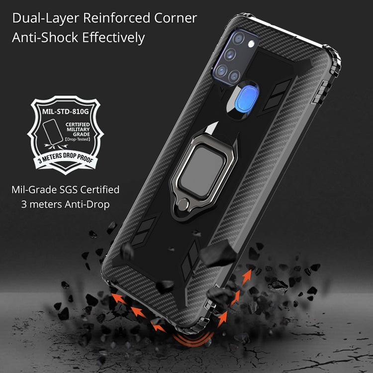 For Samsung Galaxy M31 Carbon Fiber Protective Case with 360 Degree Rotating Ring Holder
