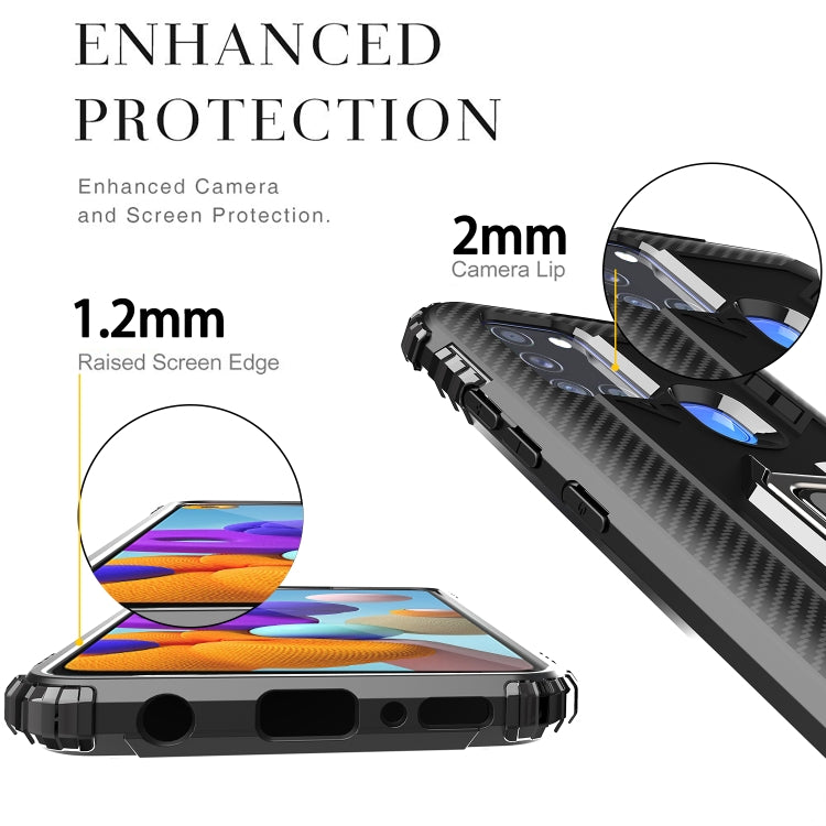 For Samsung Galaxy M31 Carbon Fiber Protective Case with 360 Degree Rotating Ring Holder