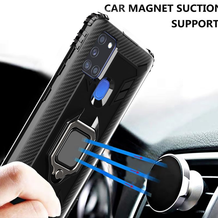 For Samsung Galaxy M31 Carbon Fiber Protective Case with 360 Degree Rotating Ring Holder