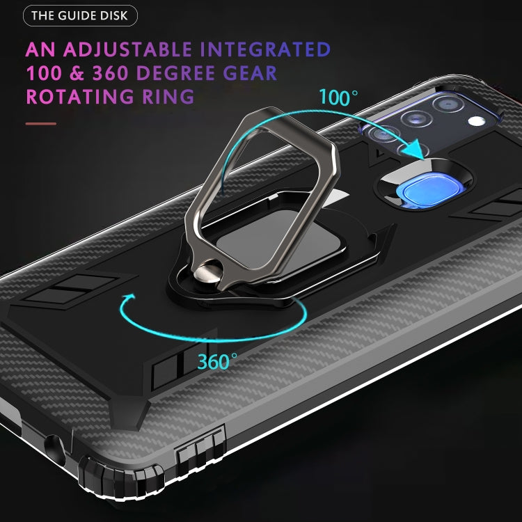 For Samsung Galaxy M31 Carbon Fiber Protective Case with 360 Degree Rotating Ring Holder