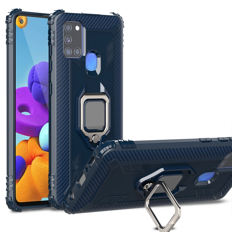 For Samsung Galaxy M31 Carbon Fiber Protective Case with 360 Degree Rotating Ring Holder