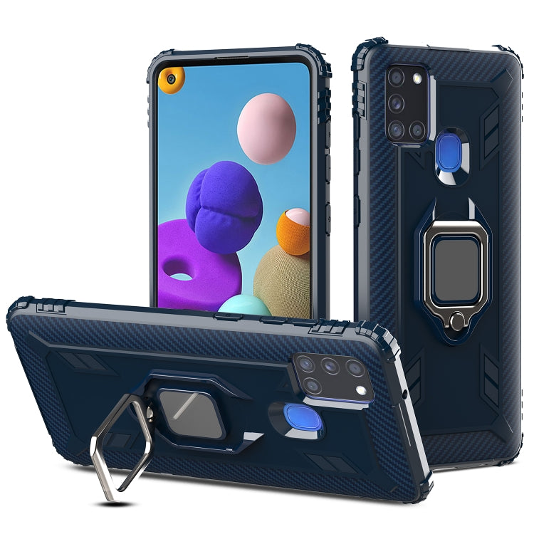 For Samsung Galaxy M31 Carbon Fiber Protective Case with 360 Degree Rotating Ring Holder