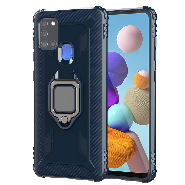 For Samsung Galaxy M31 Carbon Fiber Protective Case with 360 Degree Rotating Ring Holder