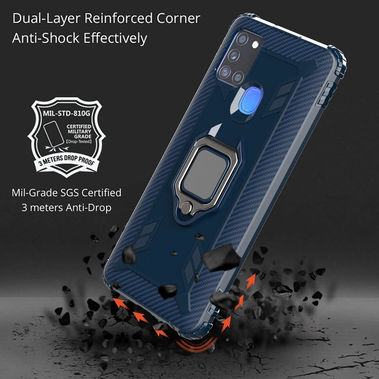 For Samsung Galaxy M31 Carbon Fiber Protective Case with 360 Degree Rotating Ring Holder