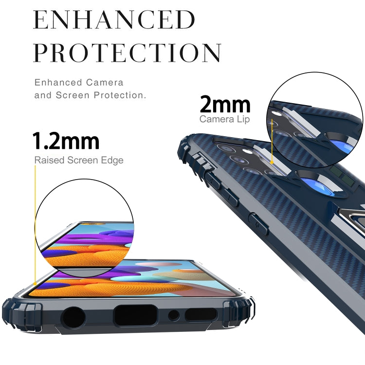 For Samsung Galaxy M31 Carbon Fiber Protective Case with 360 Degree Rotating Ring Holder