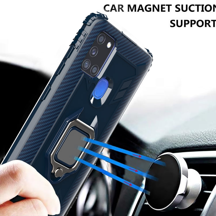 For Samsung Galaxy M31 Carbon Fiber Protective Case with 360 Degree Rotating Ring Holder