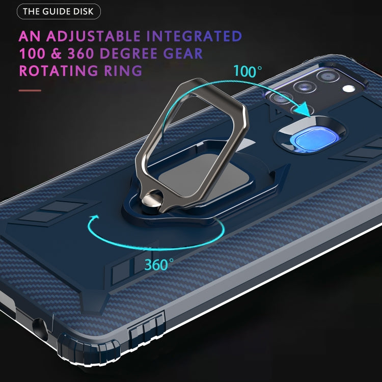For Samsung Galaxy M31 Carbon Fiber Protective Case with 360 Degree Rotating Ring Holder
