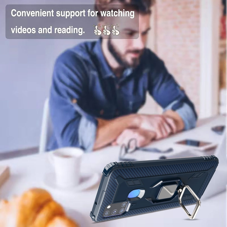 For Samsung Galaxy M31 Carbon Fiber Protective Case with 360 Degree Rotating Ring Holder