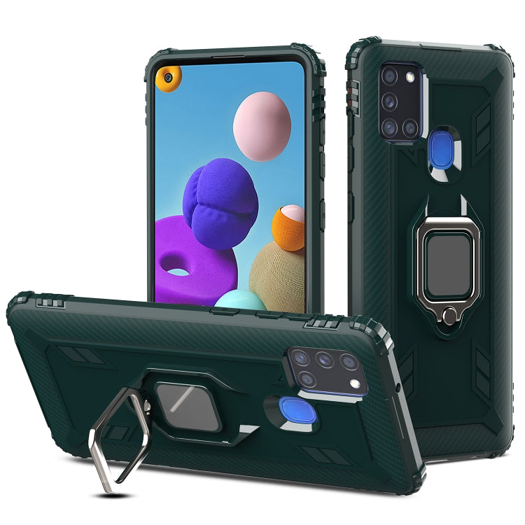 For Samsung Galaxy M31 Carbon Fiber Protective Case with 360 Degree Rotating Ring Holder