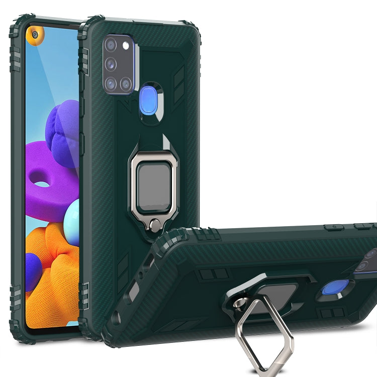 For Samsung Galaxy M31 Carbon Fiber Protective Case with 360 Degree Rotating Ring Holder