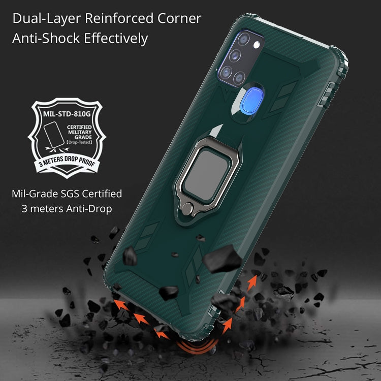 For Samsung Galaxy M31 Carbon Fiber Protective Case with 360 Degree Rotating Ring Holder