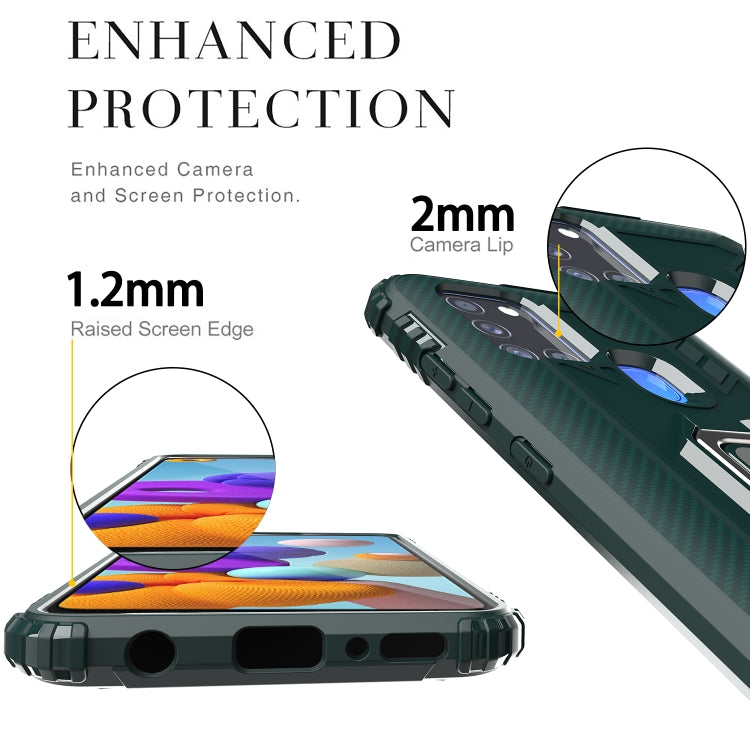 For Samsung Galaxy M31 Carbon Fiber Protective Case with 360 Degree Rotating Ring Holder