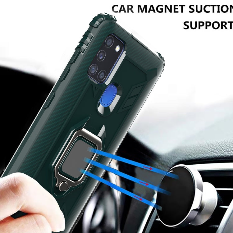 For Samsung Galaxy M31 Carbon Fiber Protective Case with 360 Degree Rotating Ring Holder