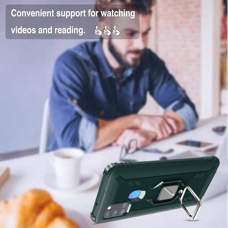 For Samsung Galaxy M31 Carbon Fiber Protective Case with 360 Degree Rotating Ring Holder