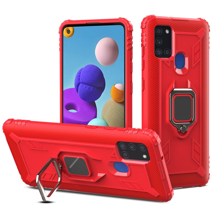 For Samsung Galaxy M31 Carbon Fiber Protective Case with 360 Degree Rotating Ring Holder