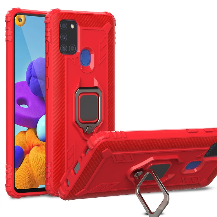 For Samsung Galaxy M31 Carbon Fiber Protective Case with 360 Degree Rotating Ring Holder