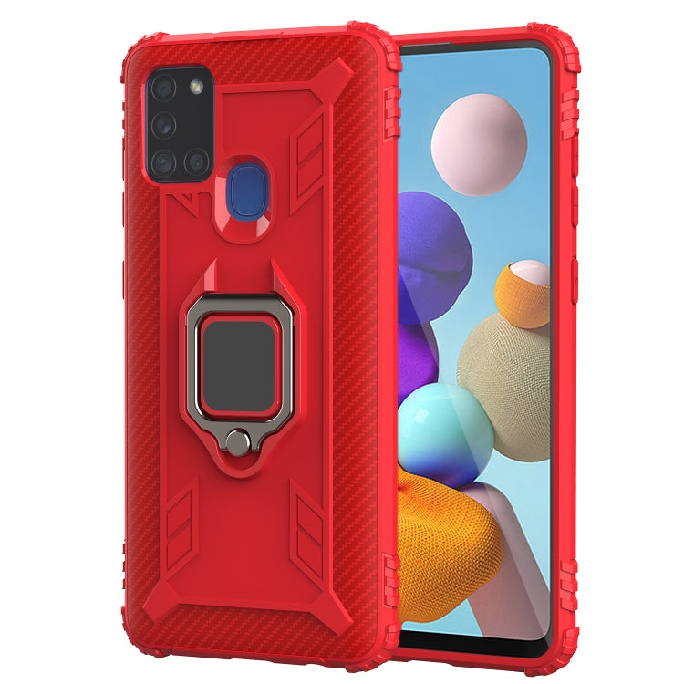 For Samsung Galaxy M31 Carbon Fiber Protective Case with 360 Degree Rotating Ring Holder