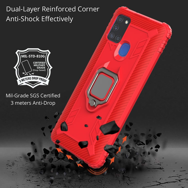 For Samsung Galaxy M31 Carbon Fiber Protective Case with 360 Degree Rotating Ring Holder