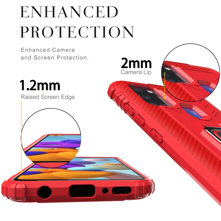 For Samsung Galaxy M31 Carbon Fiber Protective Case with 360 Degree Rotating Ring Holder