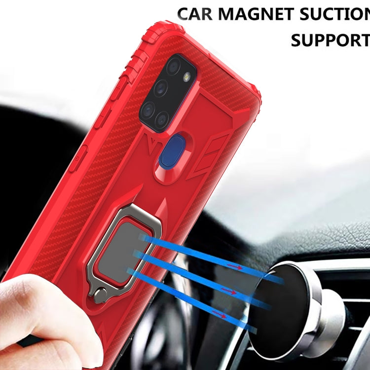 For Samsung Galaxy M31 Carbon Fiber Protective Case with 360 Degree Rotating Ring Holder
