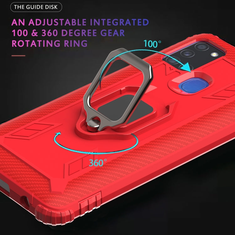 For Samsung Galaxy M31 Carbon Fiber Protective Case with 360 Degree Rotating Ring Holder