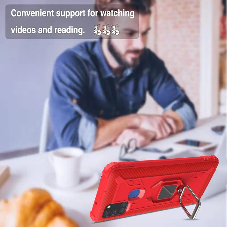 For Samsung Galaxy M31 Carbon Fiber Protective Case with 360 Degree Rotating Ring Holder