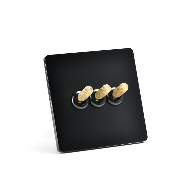 86mm Retro Copper Panel Hand Switch Panel, Style:Black Gold-Three Open