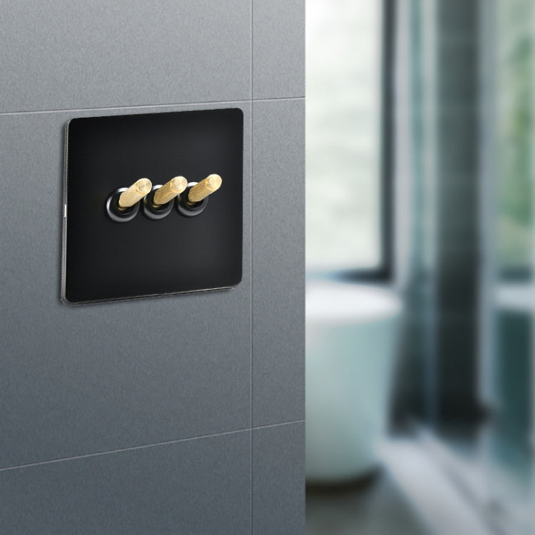 86mm Retro Copper Panel Hand Switch Panel, Style:Black Gold-Three Open