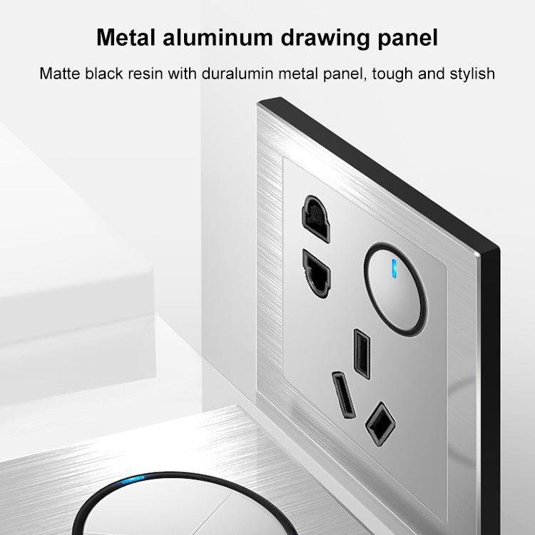 86mm Gray Aluminum Wire Drawing LED Switch Panel, Style:Five-hole USB Socket
