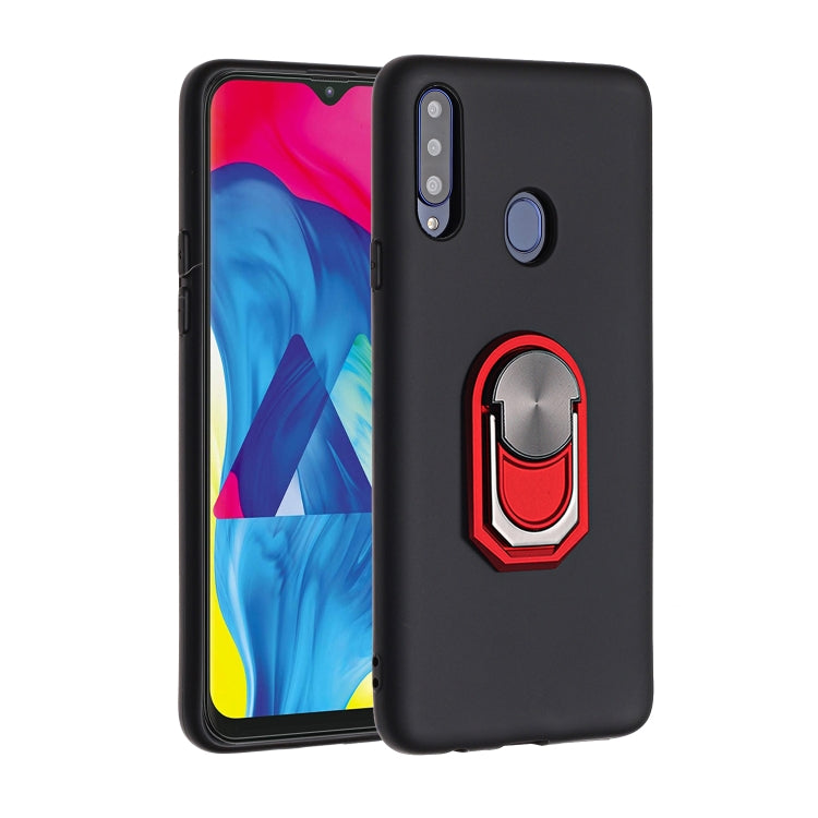 For Samsung Galaxy A20S PC + TPU Shockproof Protective Case with Ring Holder(Red)