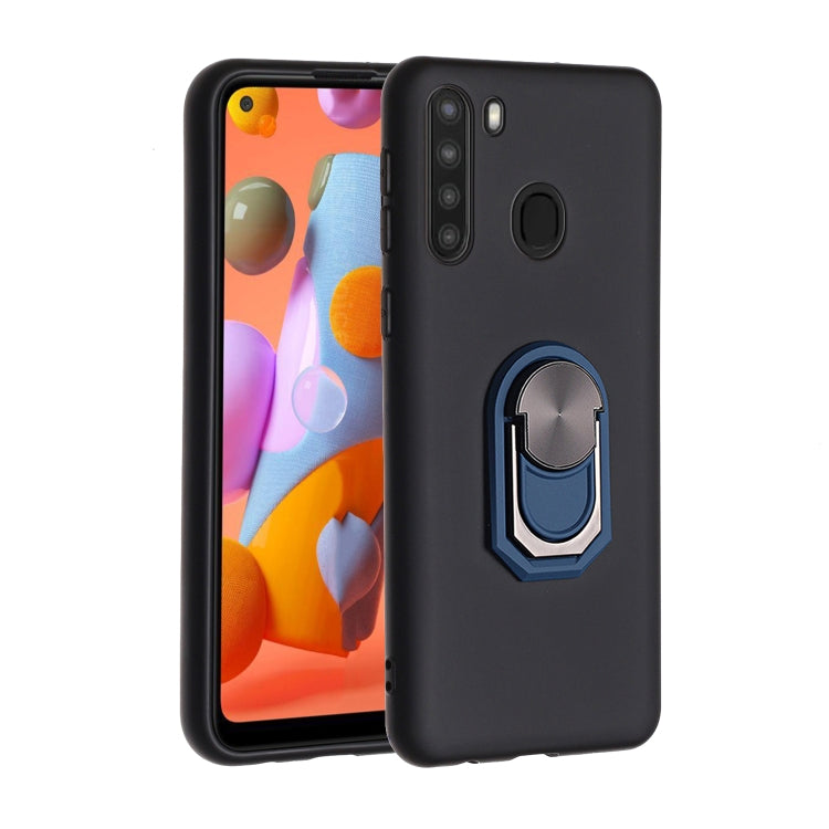 For Samsung Galaxy A21 PC + TPU Shockproof Protective Case with Ring Holder(Blue)