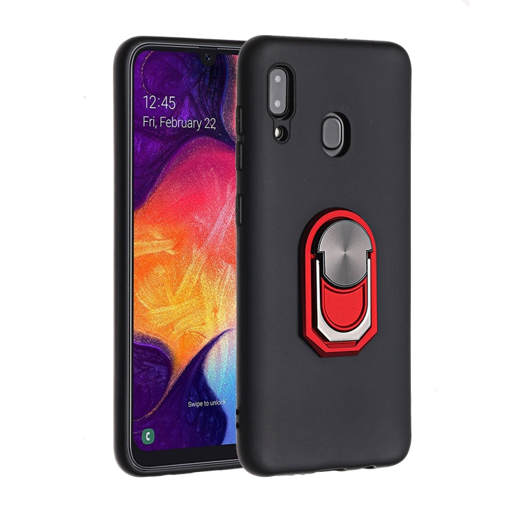 For Samsung Galaxy A40 PC + TPU Shockproof Protective Case with Ring Holder(Red)