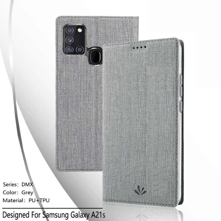 For Samsung Galaxy A21s ViLi Magnetic Suction Shockproof TPU + PU Horizontal Flip Protective Case with Card Slot & Holder