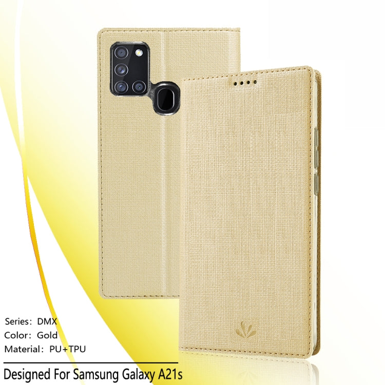 For Samsung Galaxy A21s ViLi Magnetic Suction Shockproof TPU + PU Horizontal Flip Protective Case with Card Slot & Holder