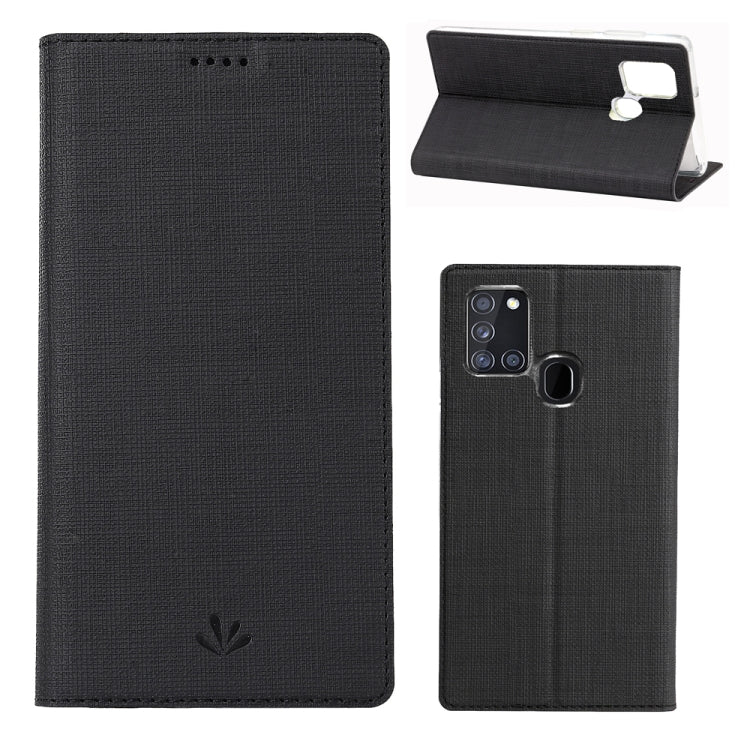 For Samsung Galaxy A21s ViLi Magnetic Suction Shockproof TPU + PU Horizontal Flip Protective Case with Card Slot & Holder