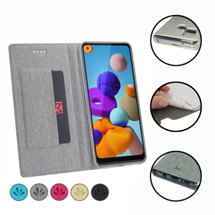 For Samsung Galaxy A21s ViLi Magnetic Suction Shockproof TPU + PU Horizontal Flip Protective Case with Card Slot & Holder