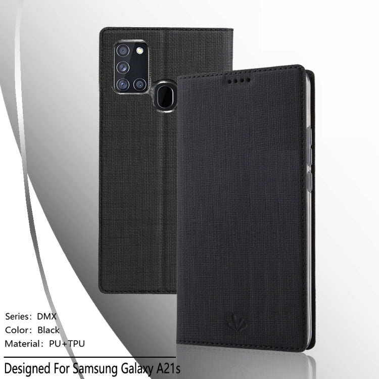 For Samsung Galaxy A21s ViLi Magnetic Suction Shockproof TPU + PU Horizontal Flip Protective Case with Card Slot & Holder