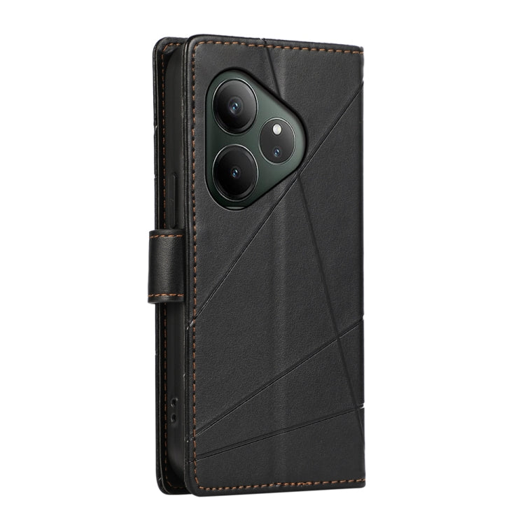 For Realme GT 6 Global PU Genuine Leather Texture Embossed Line Phone Case