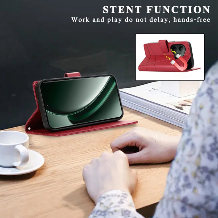 For Realme GT 6 Global PU Genuine Leather Texture Embossed Line Phone Case