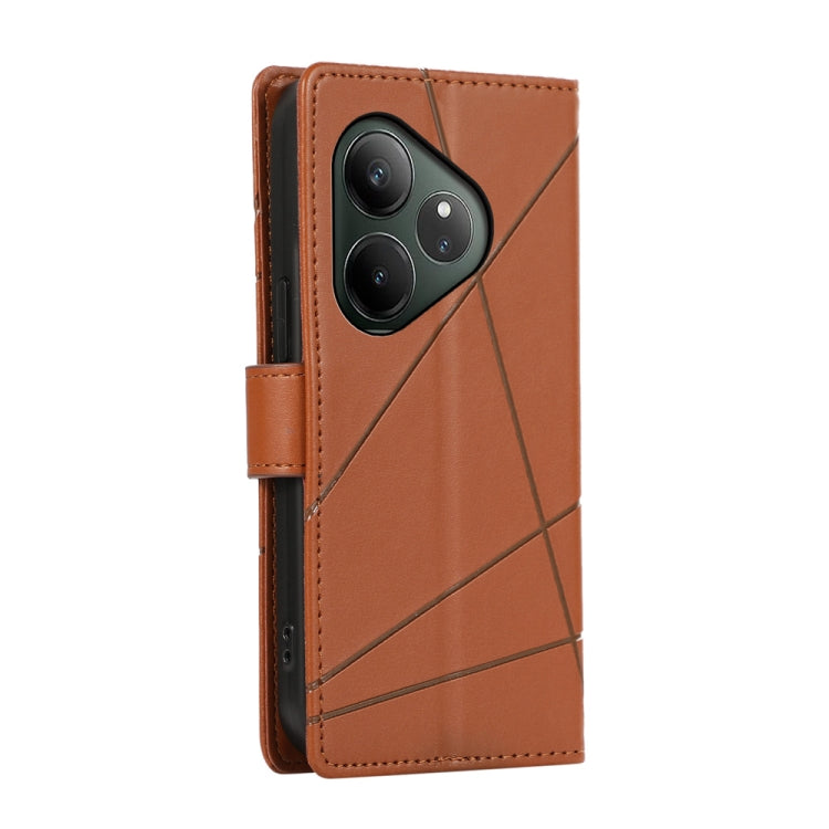 For Realme GT 6 Global PU Genuine Leather Texture Embossed Line Phone Case