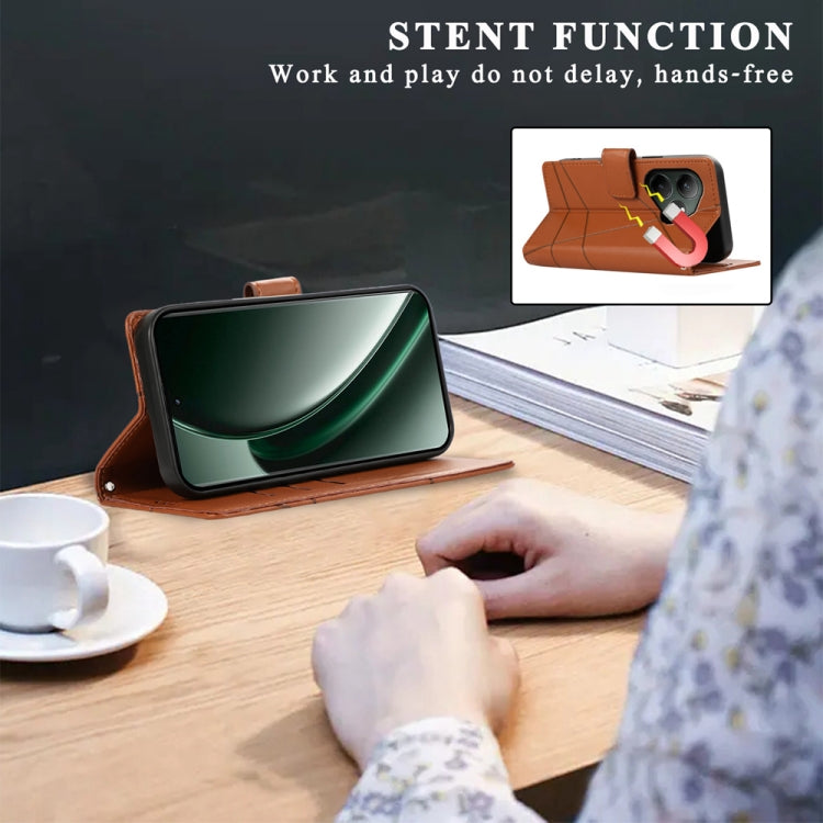 For Realme GT 6 Global PU Genuine Leather Texture Embossed Line Phone Case