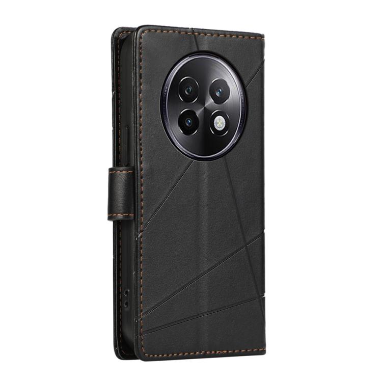 For Realme 13+ PU Genuine Leather Texture Embossed Line Phone Case