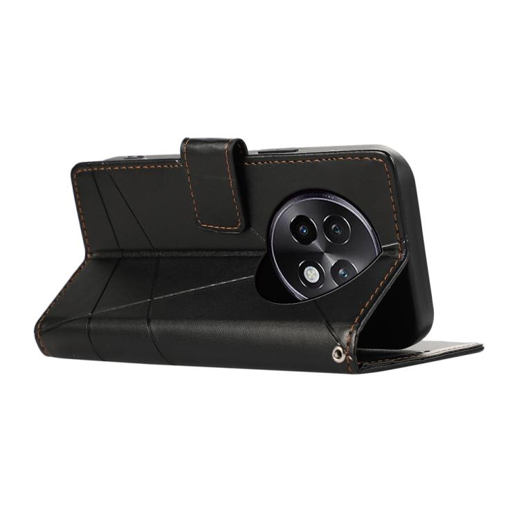For Realme 13+ PU Genuine Leather Texture Embossed Line Phone Case