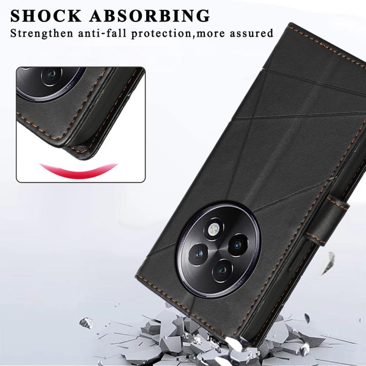 For Realme 13+ PU Genuine Leather Texture Embossed Line Phone Case