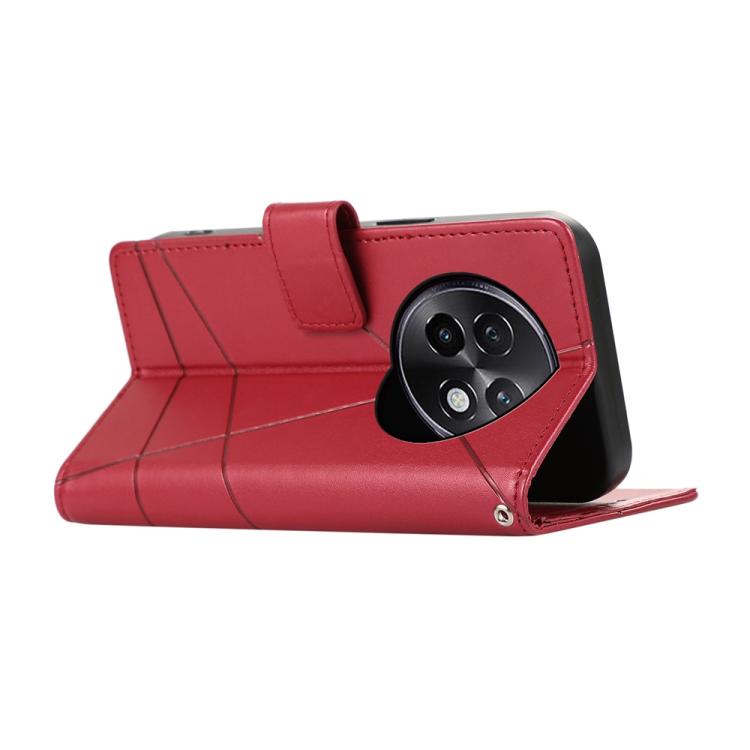 For Realme 13+ PU Genuine Leather Texture Embossed Line Phone Case