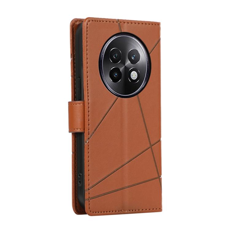 For Realme 13+ PU Genuine Leather Texture Embossed Line Phone Case